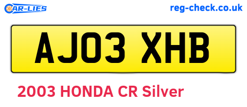 AJ03XHB are the vehicle registration plates.