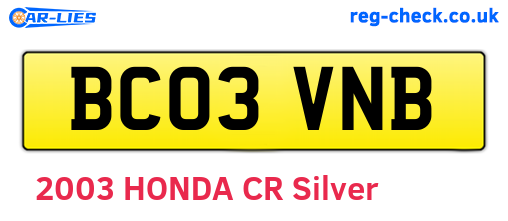 BC03VNB are the vehicle registration plates.