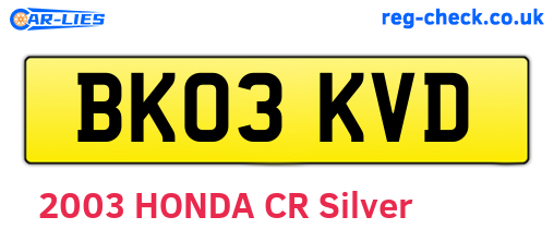 BK03KVD are the vehicle registration plates.