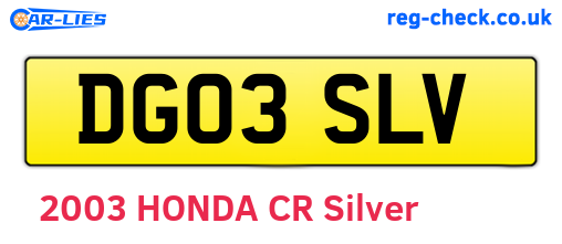 DG03SLV are the vehicle registration plates.