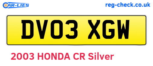 DV03XGW are the vehicle registration plates.