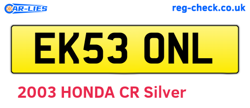 EK53ONL are the vehicle registration plates.