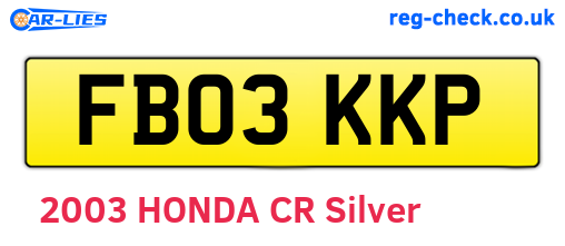 FB03KKP are the vehicle registration plates.