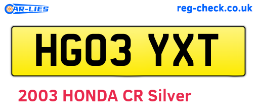 HG03YXT are the vehicle registration plates.