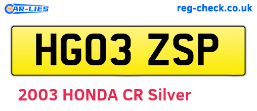 HG03ZSP are the vehicle registration plates.