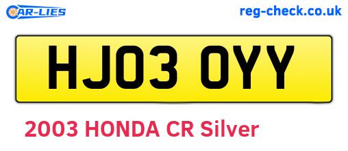 HJ03OYY are the vehicle registration plates.