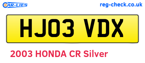 HJ03VDX are the vehicle registration plates.