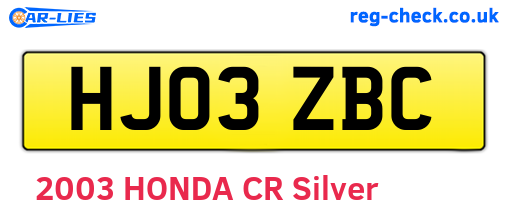 HJ03ZBC are the vehicle registration plates.