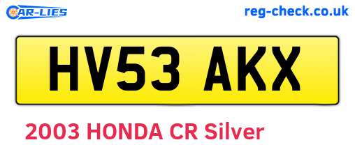 HV53AKX are the vehicle registration plates.