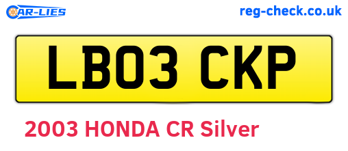 LB03CKP are the vehicle registration plates.