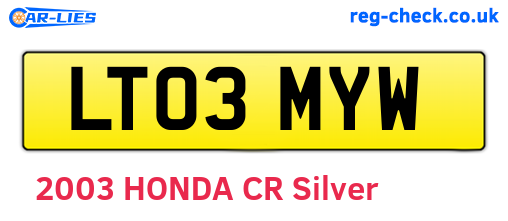 LT03MYW are the vehicle registration plates.
