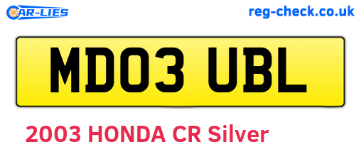 MD03UBL are the vehicle registration plates.