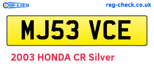 MJ53VCE are the vehicle registration plates.