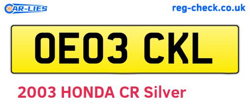 OE03CKL are the vehicle registration plates.
