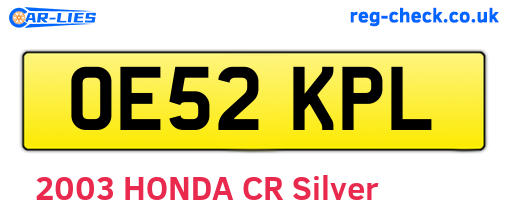 OE52KPL are the vehicle registration plates.