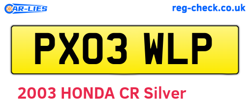 PX03WLP are the vehicle registration plates.