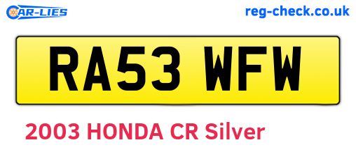 RA53WFW are the vehicle registration plates.