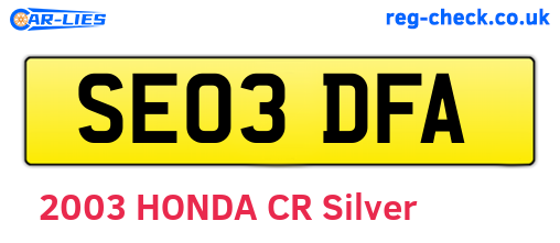 SE03DFA are the vehicle registration plates.