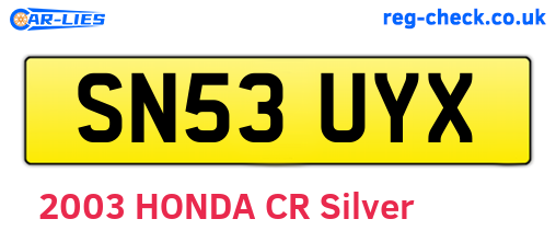 SN53UYX are the vehicle registration plates.