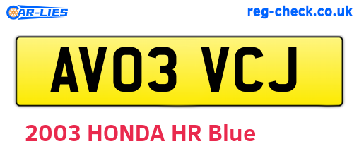 AV03VCJ are the vehicle registration plates.