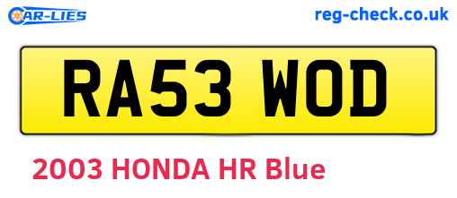 RA53WOD are the vehicle registration plates.
