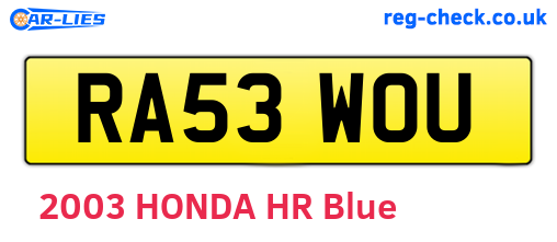 RA53WOU are the vehicle registration plates.