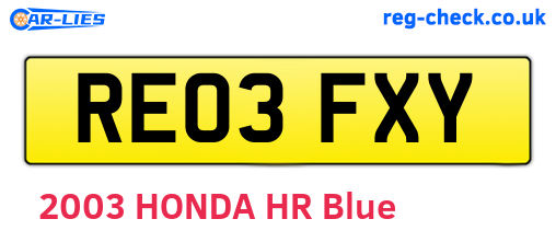RE03FXY are the vehicle registration plates.