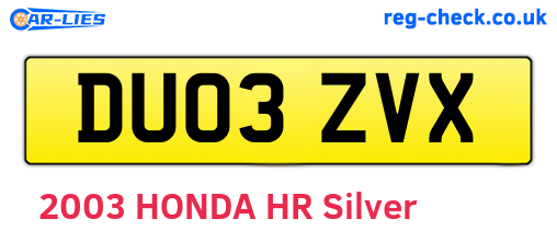 DU03ZVX are the vehicle registration plates.