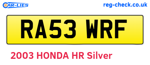RA53WRF are the vehicle registration plates.