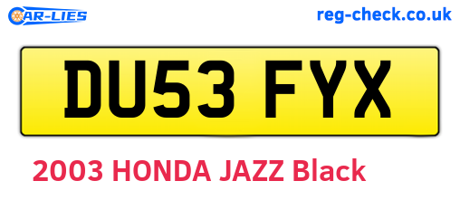 DU53FYX are the vehicle registration plates.