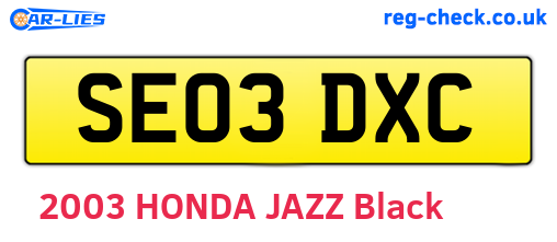 SE03DXC are the vehicle registration plates.