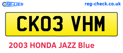 CK03VHM are the vehicle registration plates.