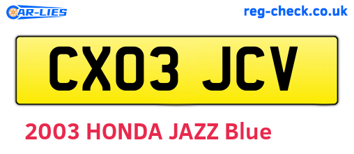 CX03JCV are the vehicle registration plates.
