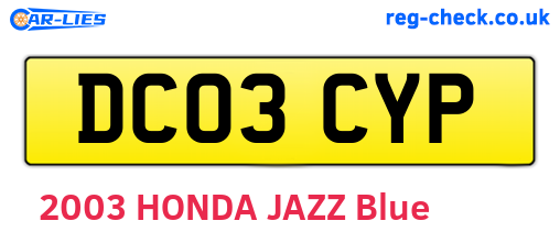 DC03CYP are the vehicle registration plates.