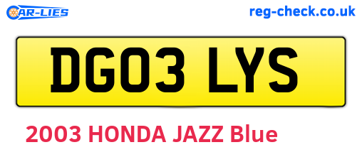 DG03LYS are the vehicle registration plates.