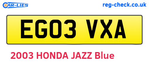 EG03VXA are the vehicle registration plates.
