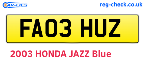 FA03HUZ are the vehicle registration plates.