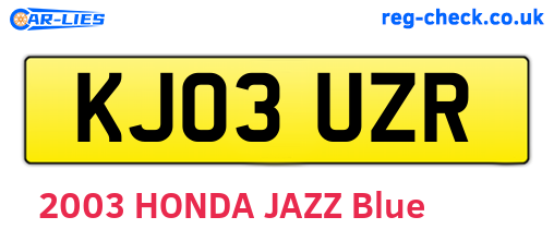 KJ03UZR are the vehicle registration plates.