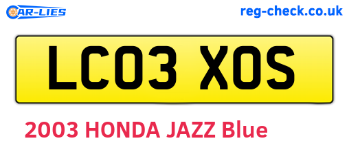 LC03XOS are the vehicle registration plates.
