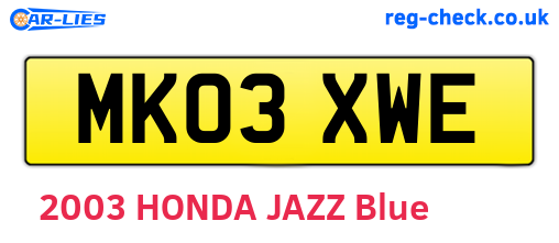 MK03XWE are the vehicle registration plates.
