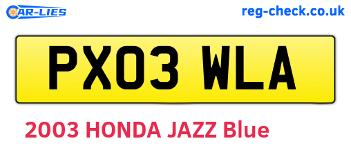 PX03WLA are the vehicle registration plates.