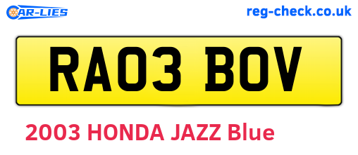 RA03BOV are the vehicle registration plates.