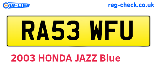 RA53WFU are the vehicle registration plates.
