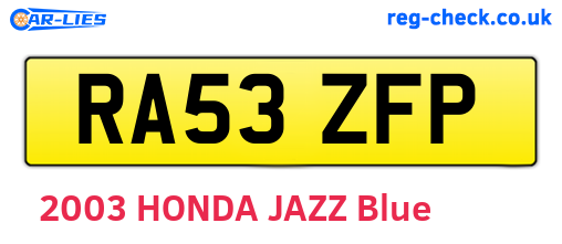 RA53ZFP are the vehicle registration plates.