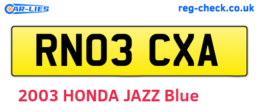 RN03CXA are the vehicle registration plates.