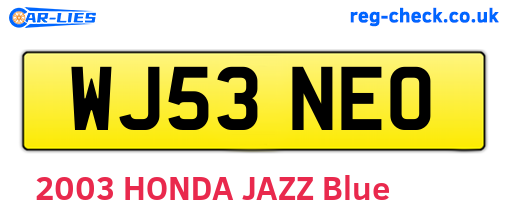 WJ53NEO are the vehicle registration plates.