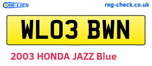 WL03BWN are the vehicle registration plates.