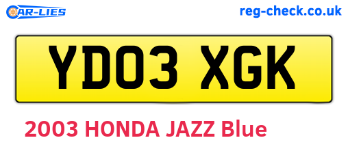YD03XGK are the vehicle registration plates.