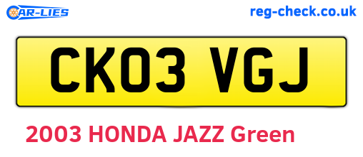 CK03VGJ are the vehicle registration plates.