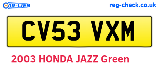 CV53VXM are the vehicle registration plates.